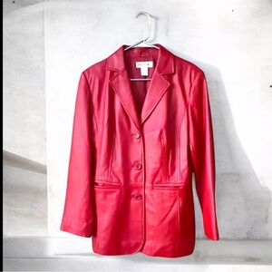 Preston & York Lamb Skin Leather Jacket Red Lined Women’s Size S